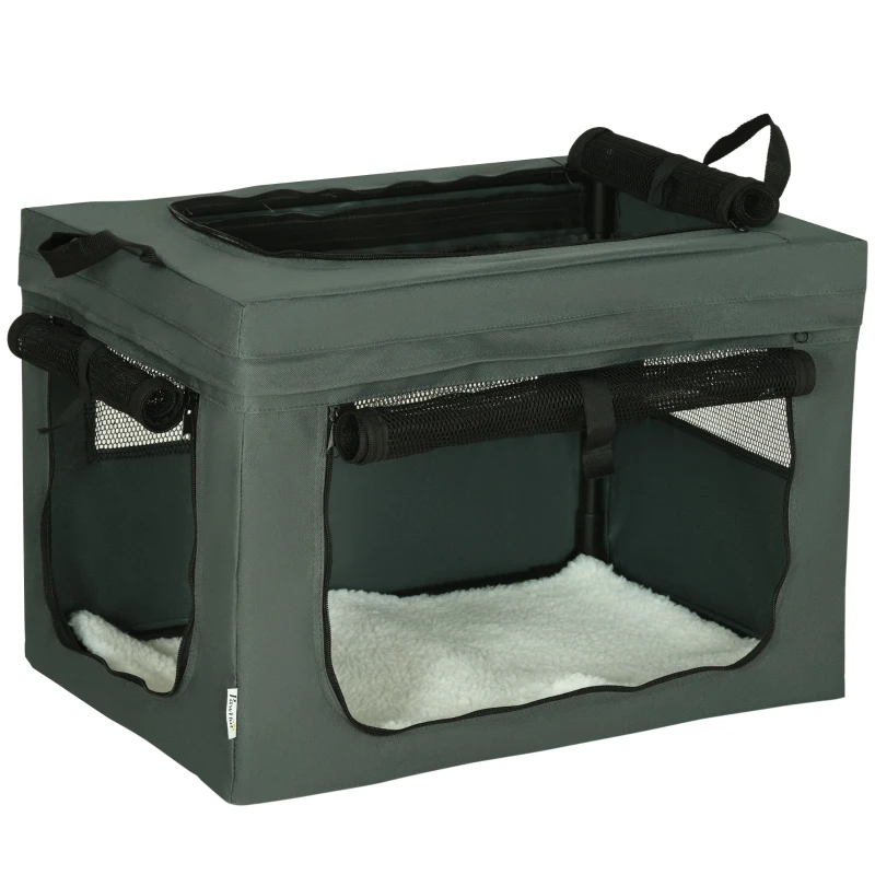 Pawhut Mochila de Transporte Dobrável para Animais de Estimação com Alças Tecido de Malha 60x42x42 cm Cinza Preto