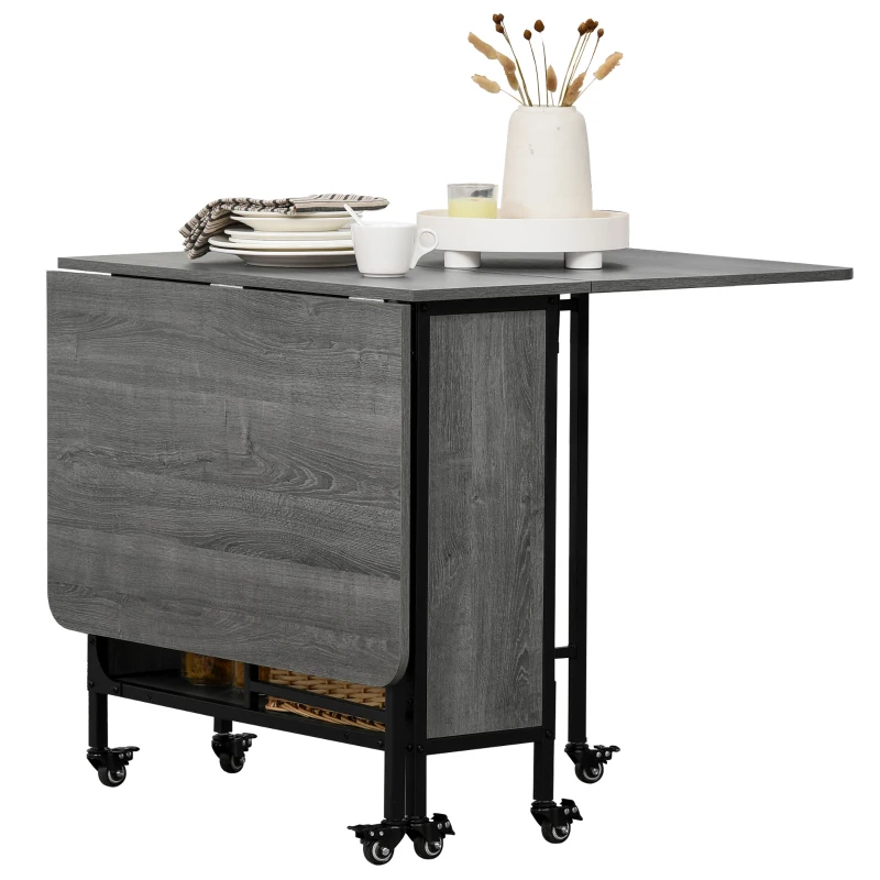 HOMCOM Mesa Dobrável de Cozinha Extensível para Sala de Jantar em Rodízios para Até 6 Pessoas com Prateleira Integrada 6 Rodas Cinza