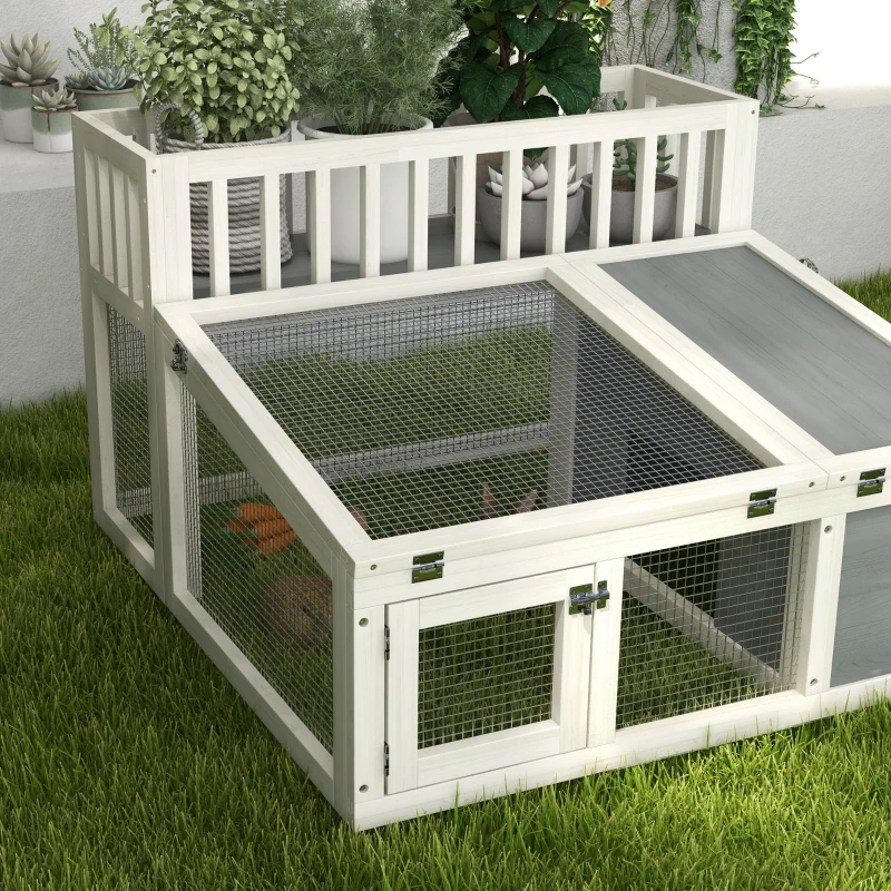 Pawhut Gaiola de Coelho Gaiola para Coelho em Madeira com Prateleira para Plantas Grande Espaço Várias Portas 94x90x60 cm