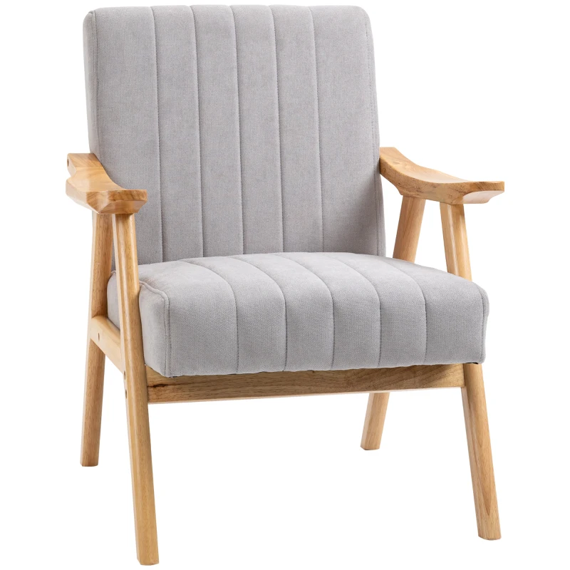 HOMCOM Poltrona em estilo Escandinavo Material Semelhante a Veludo Madeira Maciça 68x74x82 Natural Cinza