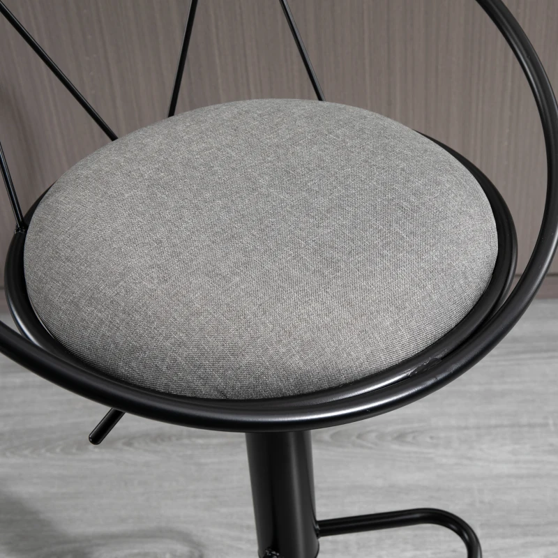 HOMCOM Conjunto de 2 Bancos de Bar estilo Neo Retro Ajustável Giratórios com Apoio para Os Pés em Metal Preto Linho Cinza
