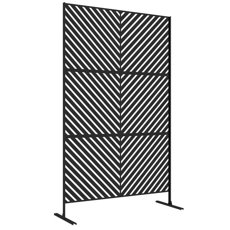 Outsunny Painel Quebra Vista decorativo Biombo Exterior com Padrão Geométrico em Metal 122x45x198 cm Preto