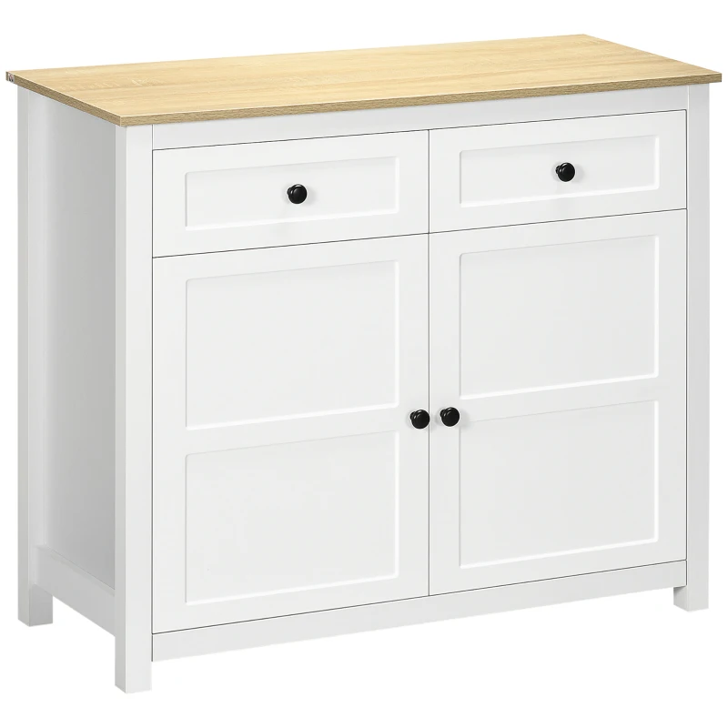 HOMCOM Cómoda Móvel de Arrumação com 2 Portas Prateleira Ajustável em Altura 2 Gavetas 100x40x85 cm Branco e Aspecto de Madeira