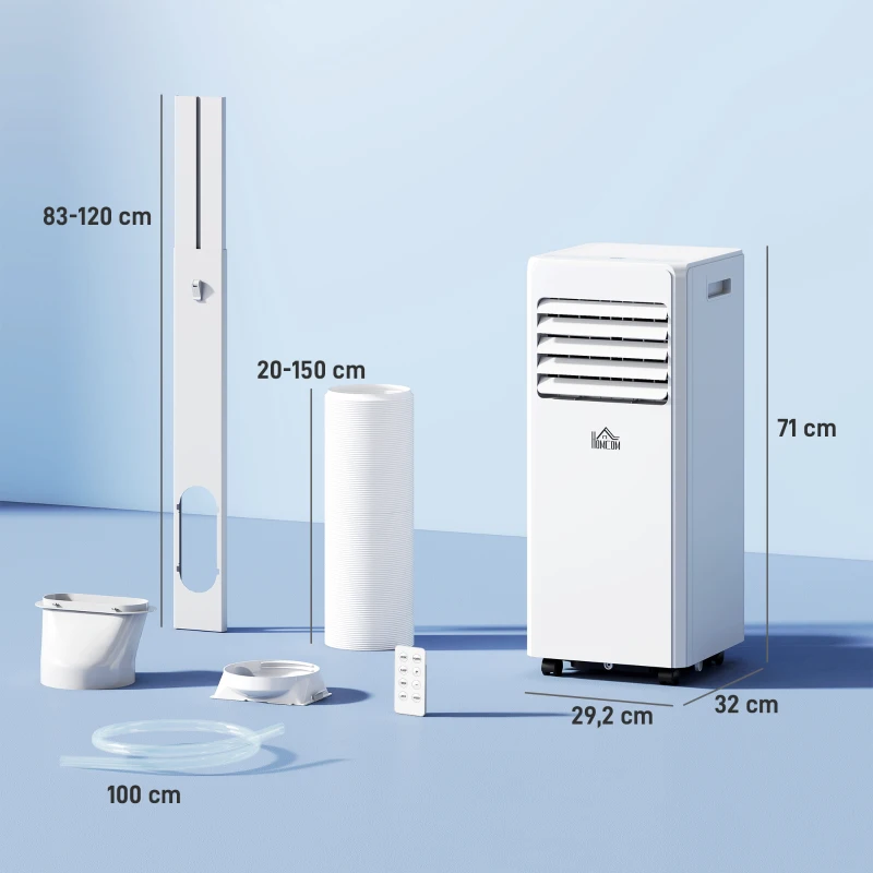 HOMCOM Ar Condicionado Portátil 9000 Btu/H 4 em 1 Arrefecimento Ventilador desumidificador Temporizador 24H Comando Remoto Branco