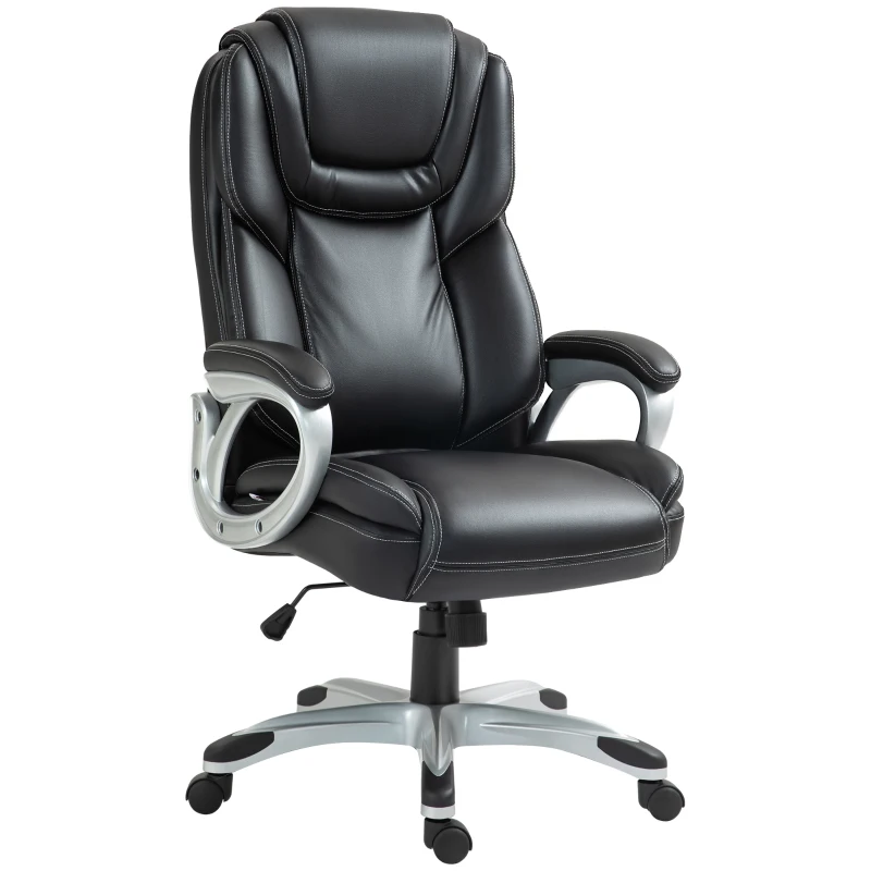 HOMCOM Cadeira de Escritório Poltrona de Escritório com Função de Balanço Rodinhas Giratórias 360° 66x75,5x115,5-124,5 cm Preto