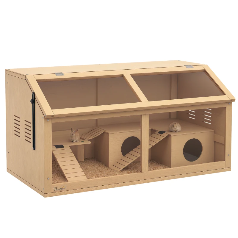 Pawhut Gaiola para Hamsters Sírios e Hamsters Anões com Plataforma Ponte Suspensa Cabana 85x45x44 cm