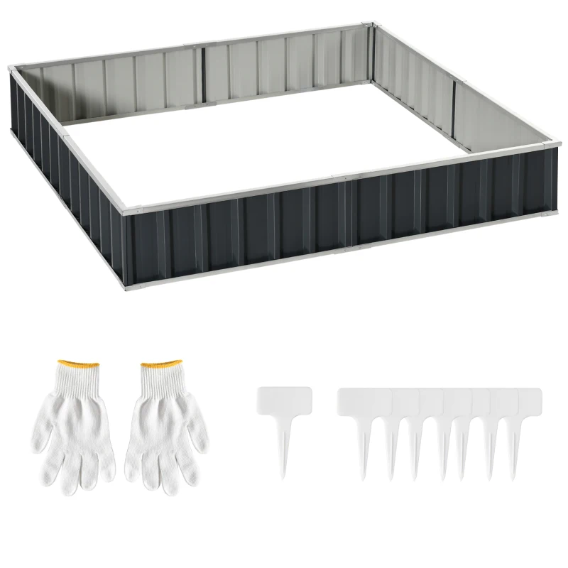 Outsunny Canteiro Elevado Modulável Sem Fundo em Aço Galvanizado 258x90x30 cm Cinza Escuro