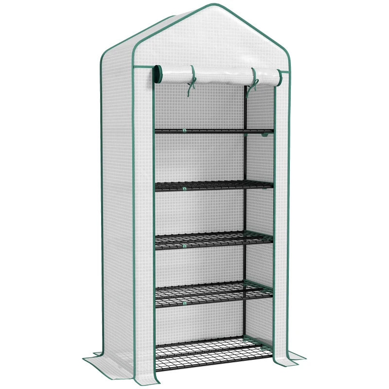 Outsunny Estufa de Jardim Estufa 5 Níveis com 1 Porta de Rolo Cobertura em PP Reforçada Resistente 90x49x193 cm