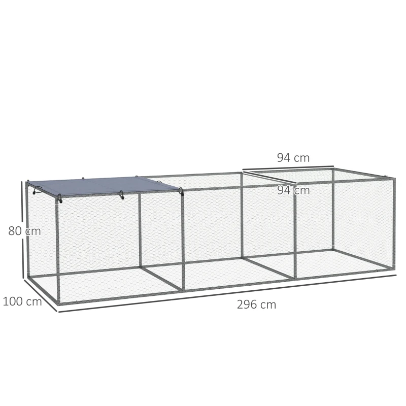 Pawhut Enclos Poulailler Cage Clapier Exterior 3 ㎡ para Pequenos Animais 3x1x0,8 m Aço Galvanizado