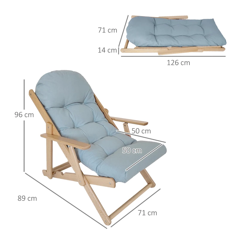 HOMCOM Poltrona Sala de Estar Reclinável e Dobrável em Madeira Cadeira com Almofadado Capitonê 71x89x96 cm Cinzento