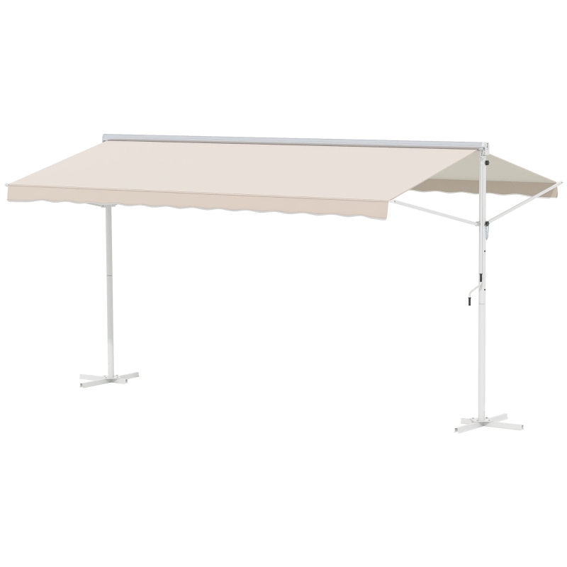 Outsunny Toldo de Dupla Inclinação Retrátil Inclinação Ajustável Aço Branco Poliéster Impermeabilizado Anti UV Bege 4,50x3,40x2,55 m