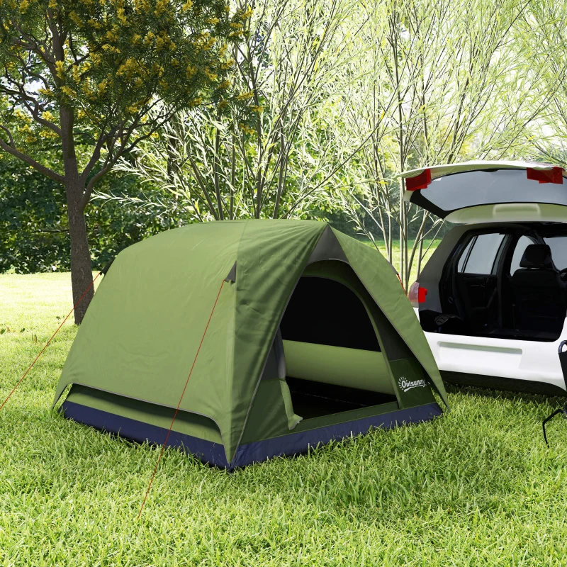 Outsunny Barraca de Camping 2-4 Pessoas Barraca Dome Familiar Impermeável com Janelas Bolso Bolsa de Transporte Verde Oliva