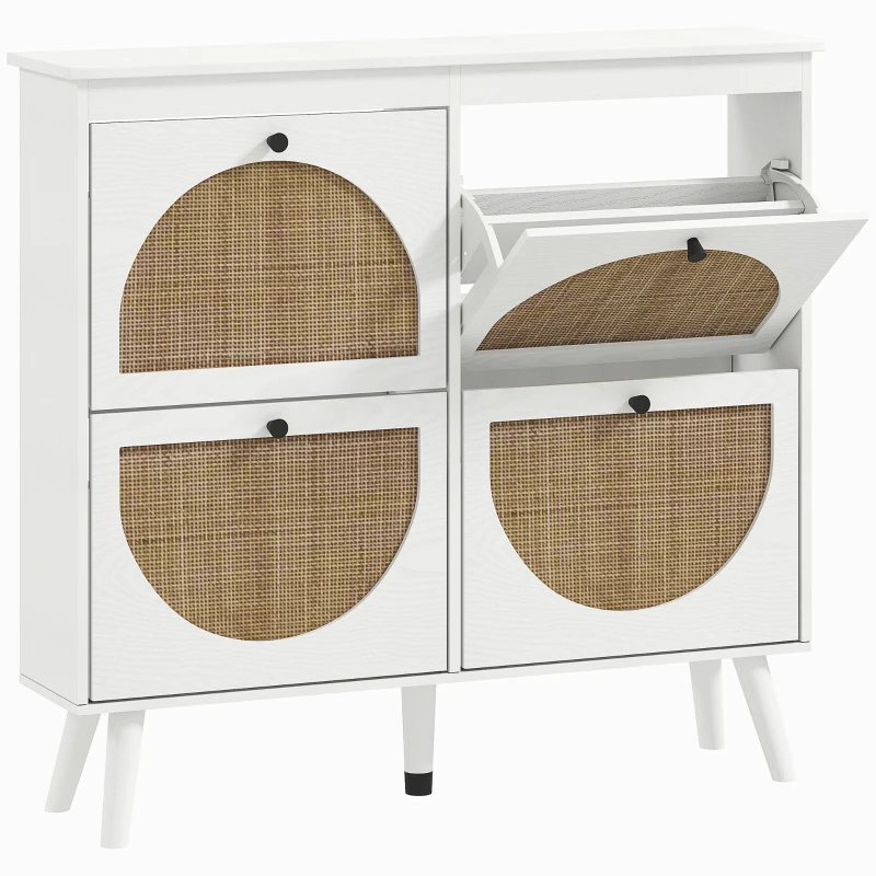 HOMCOM Móvel para Sapatos 4 Reclináveis 20 Pares Prateleira Ajustável Estilo Boêmio Pés em Madeira Maciça 105x24x97,5 cm Branco