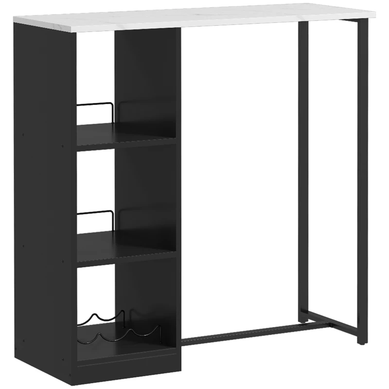 HOMCOM Mesa de Bar Mesa Alta de Cozinha Chassi Base de Aço Tampo de Mármore 105x40x105 cm Branco