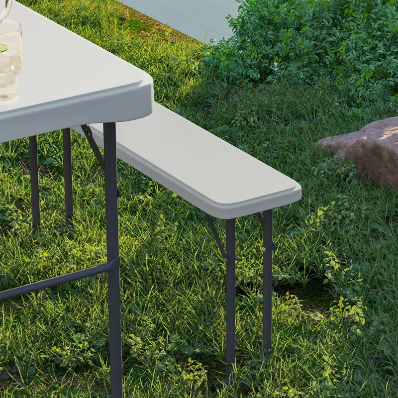 Outsunny Conjunto Mesa Dobrável e Bancos de Piquenique 113 cm com Alças de Transporte Mesa e Banco Dobráveis Cinza Claro