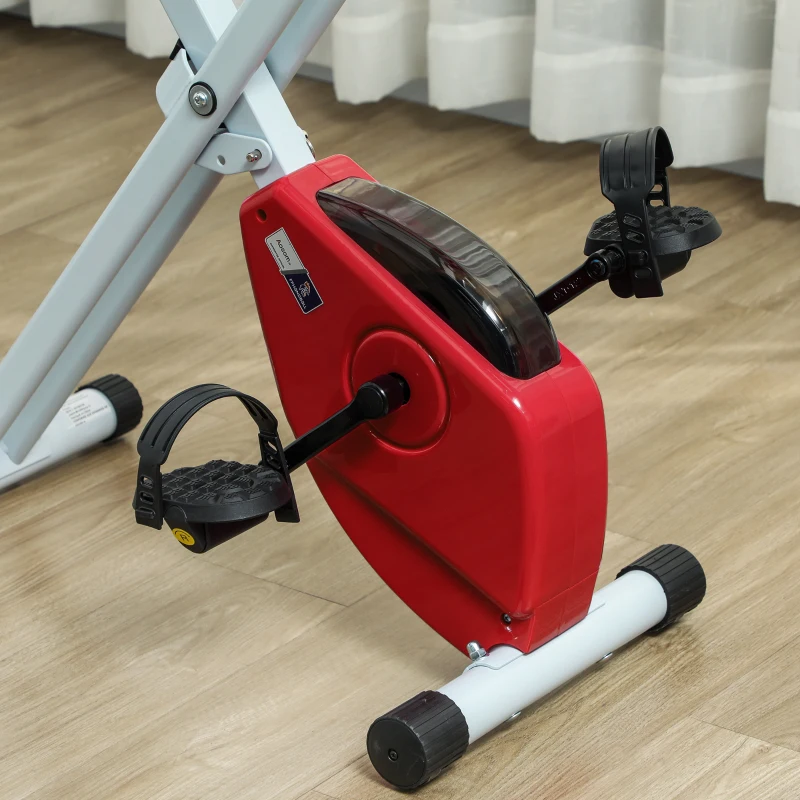 Bicicleta de fitness dobrável - Colaboração Aosom.pt x FFHandball - 8 níveis de resistência, assento ajustável, vermelha