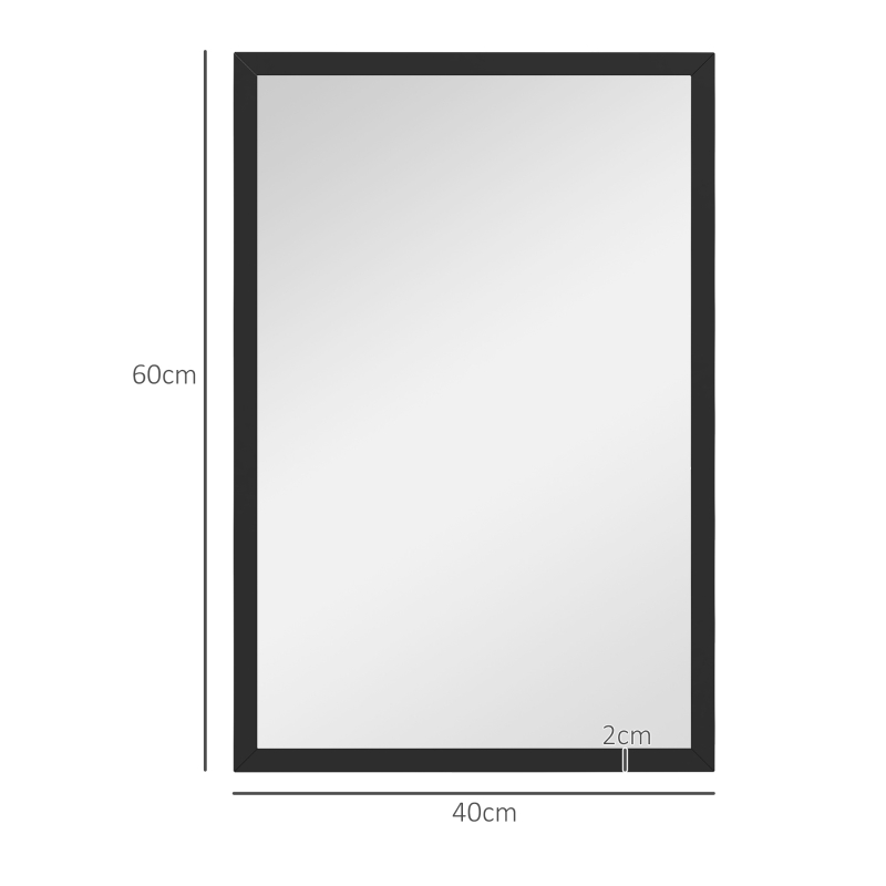HOMCOM Espelho de Parede Retangular 60x40 cm Moldura em Madeira Preta Ideal para Casa de Banho Sala ou Quarto