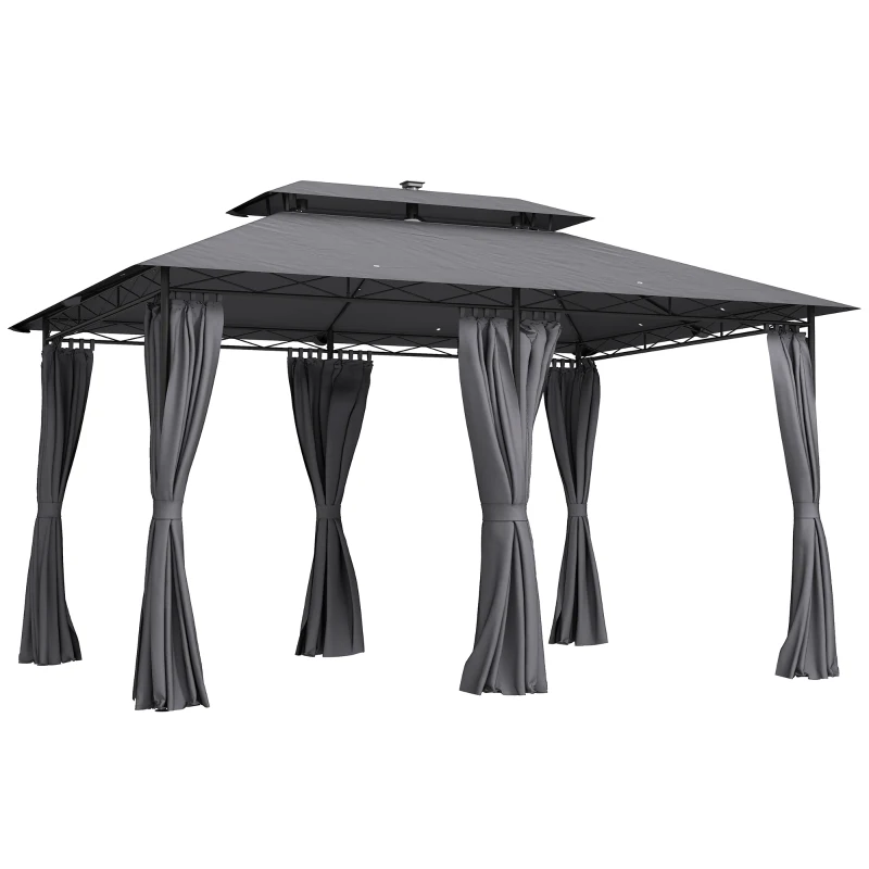 Outsunny Tenda de Jardim Exterior Barraca 3x4 m com Mosquiteiro e Luzes LED Solares Telhado Duplo Cinza