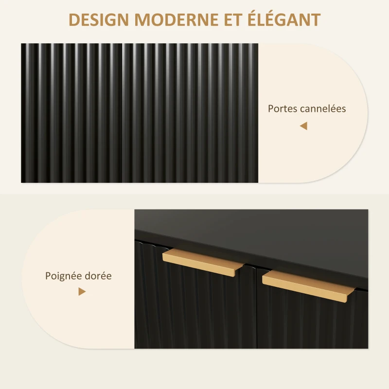 HOMCOM Buffet Sala Móvel de Armazenamento Estilo Moderno com Armário de 2 Portas Caneladas Prateleira Ajustável Pés de Metal Preto