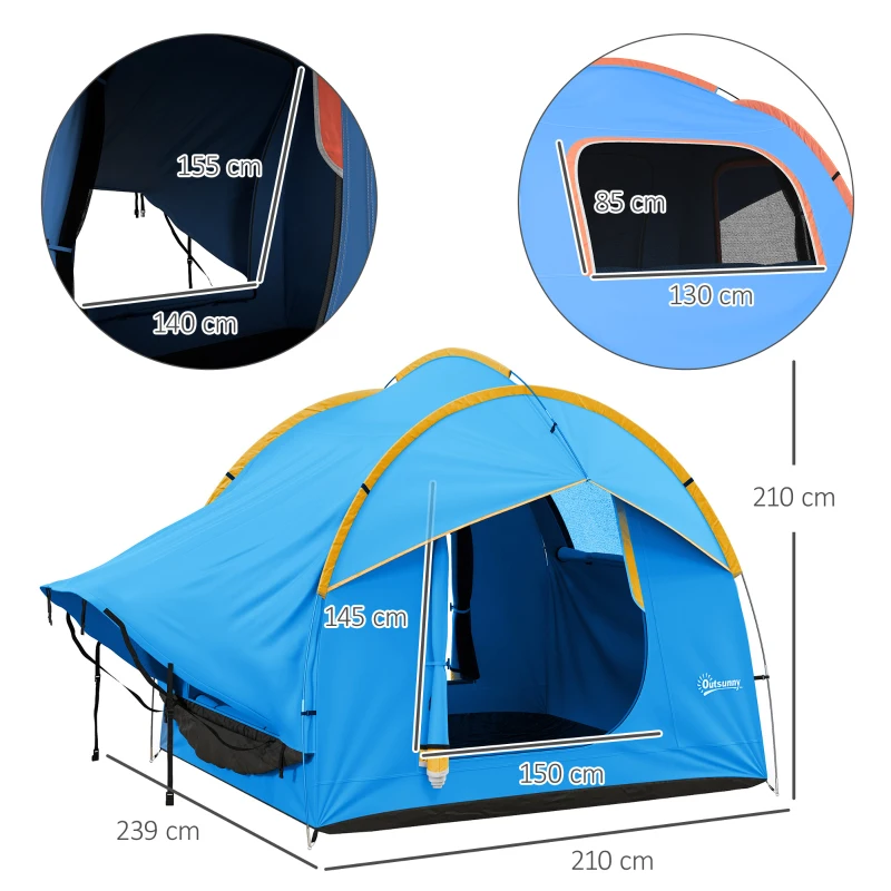 Outsunny Tenda de Carro para Suv 5-6 Pessoas com 3 Portas Janela de Malha para Caminhada Azul e Laranja