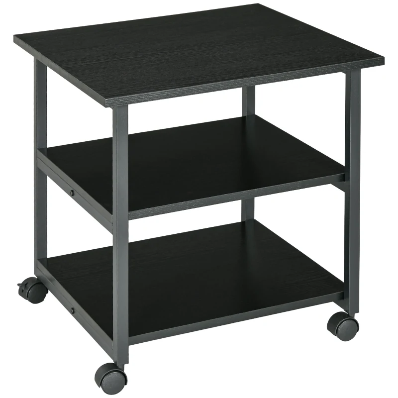HOMCOM Suporte para Impressora Carrinho de Armazenamento 3 Níveis Prateleiras Móveis em Rodízios 50x50x52,5 cm