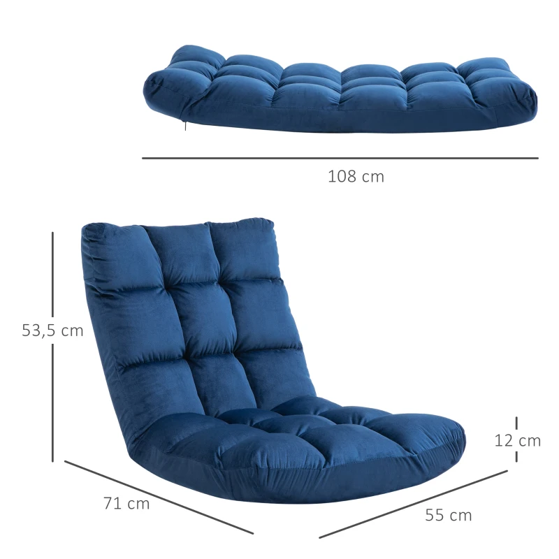HOMCOM Sofá Conversível Sofá Preguiçoso Conforto Inclinação de Encosto Multi Posições 90° 180° Flanela Poliéster Acolchoado Azul Rei