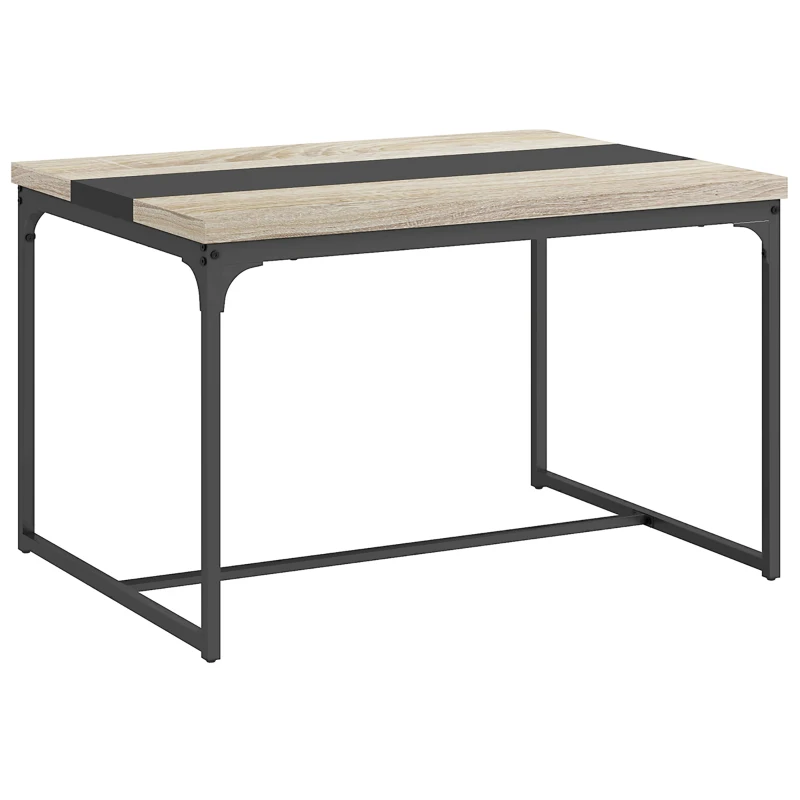 HOMCOM Mesa de Jantar para 6 Pessoas Estilo Industrial em Metal Preto e Madeira 120x89x75,5 cm