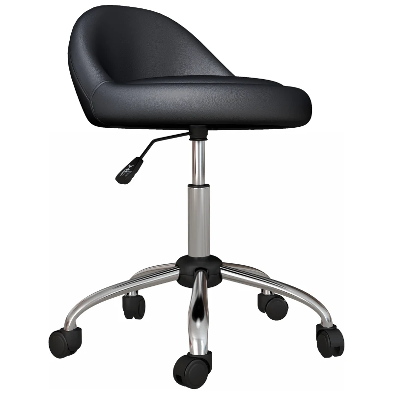 HOMCOM Cadeira de Rodas Cadeira de Trabalho Giratória 360° Altura Ajustável 53-73 cm Revestimento Sintético Preto