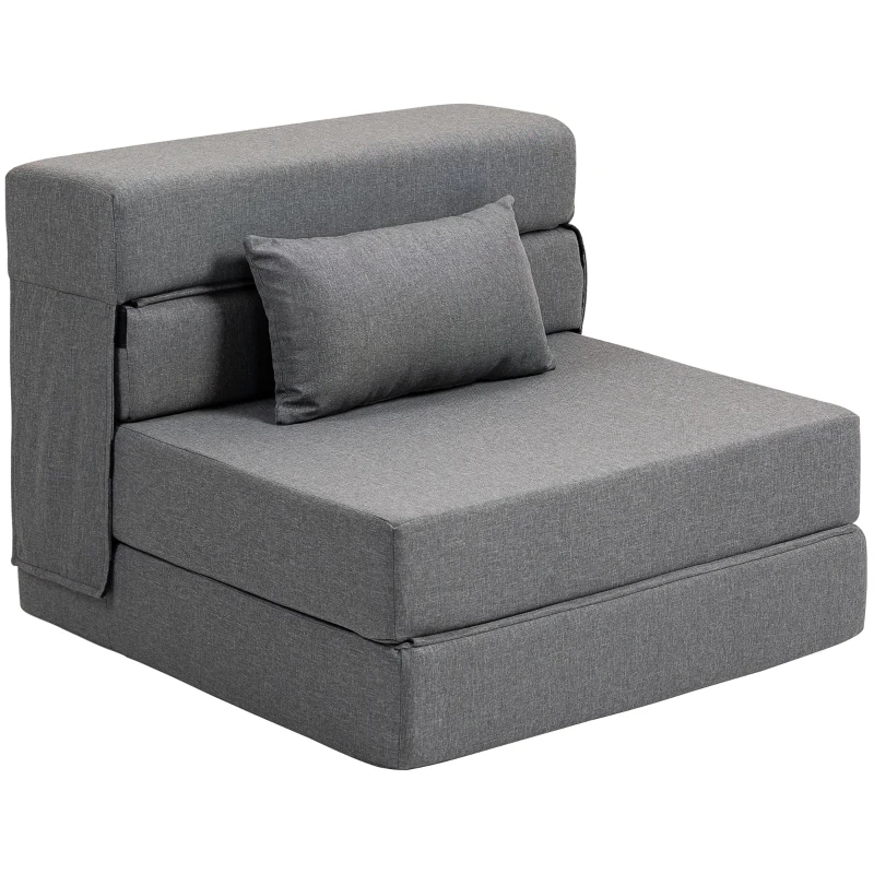 HOMCOM Cadeirão Conversível 1 Lugar Cadeirão Cama Dobrável Almofada Incluída para Hóspedes Sala Espaço Reduzido 120 Kg Cinza