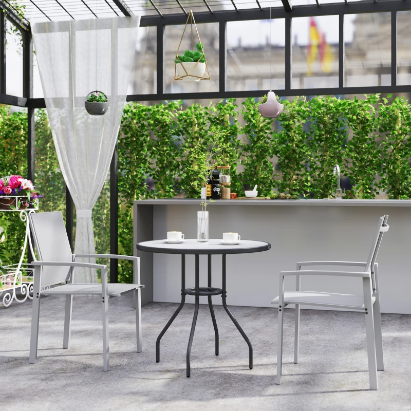 Outsunny Conjunto de 2 Cadeiras de Jardim Empilháveis com Assento Respirável em Aço e Textileno 56x58x89 cm Cinza Claro