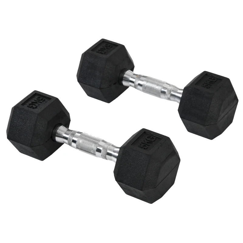 HOMCOM Ensemble d'haltères courtes total 2 x 5 Kg, haltères musculation fitness pour homme et femme, entraînement musculaire & haltérophilie - métal caoutchouc noir