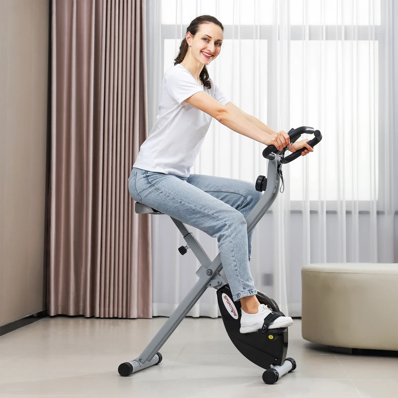 Sportnow Bicicleta de Exercício Dobrável Silenciosa com Resistência Magnética em 8 Níveis Assento Ajustável Tela LCD Cinza