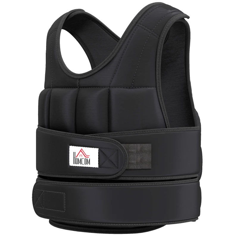 HOMCOM Colete de Peso Ajustável Veste de Peso 20 Kg Max. Pesos Removíveis Treinamento Musculação Exercício Boxe Oxford Preto