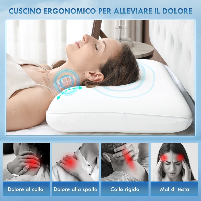 HOMCOM Cuscino Memory Foam a Rimbalzo Rapido con Copertura Rimovibile e Lavabile, 60x40x10 cm, Bianco Crema