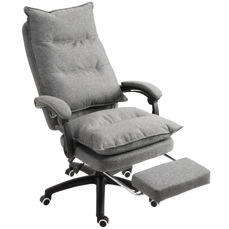 Vinsetto Cadeira de Escritório com Massagem Cadeira Ergonômica Altura Ajustável Encosto Reclinável Giratória a 360° Linho Cinza