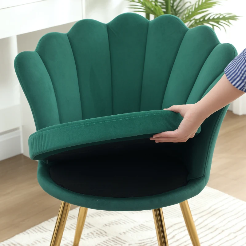 HOMCOM Cadeira Concha Cadeira para Toucador Cadeira de Veludo Cadeira de Sala com Pés em Metal Dourado Verde