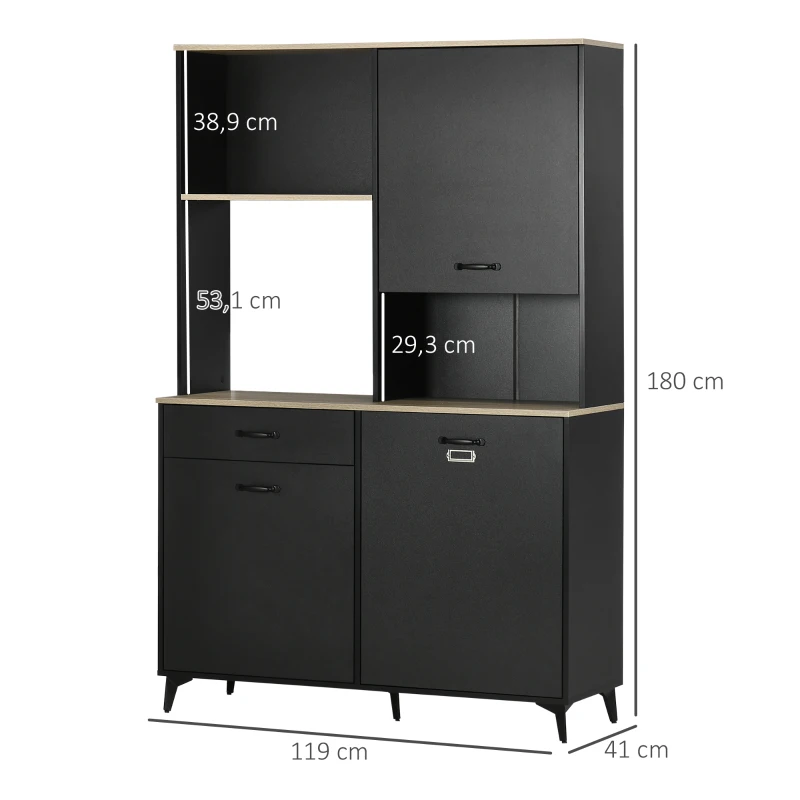HOMCOM Buffet Alto estilo Industrial Multi Armário 3 Portas com Prateleira Gaveta Nicho Grande Balcão Metal Preto
