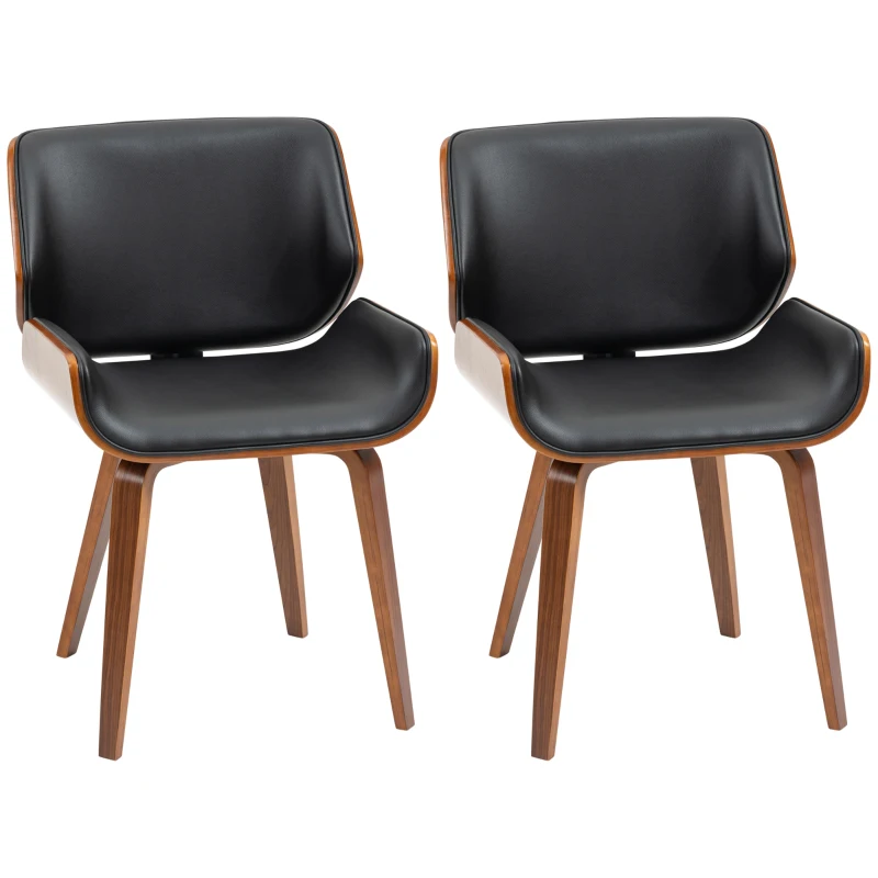HOMCOM Conjunto de 2 Cadeiras de Sala de Jantar Estilo Vintage Assento Revestimento Sintético 53x54x81 cm Preto Marrom