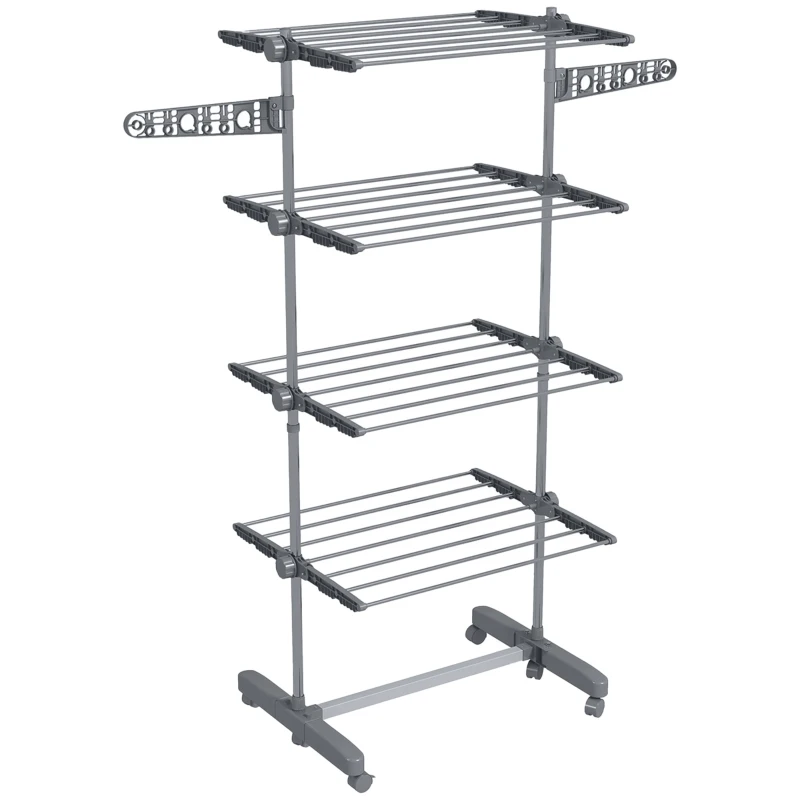 HOMCOM Varal de Roupas Dobrável com Barbatanas Laterais para Uso Interno e Externo 142x55x172 cm 4 Níveis Cinza