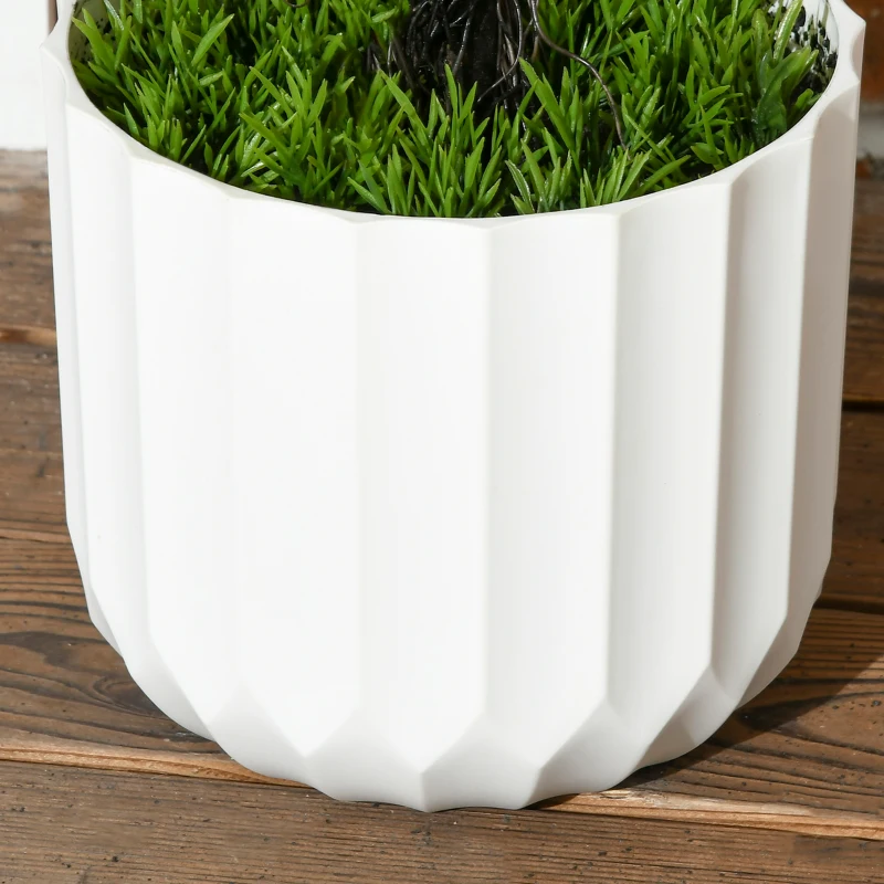 HOMCOM Conjunto de 2 Plantas Artificiais Incluindo Vaso Externo e Musgo Artificial Cipreste Artificial Branco Verde