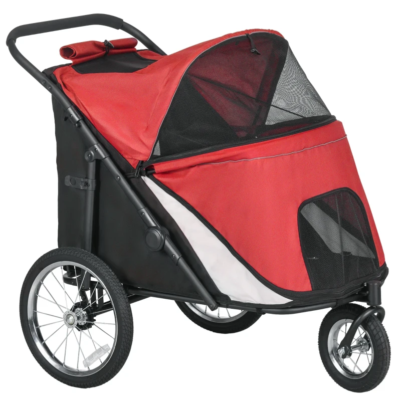 Pawhut Carrinho de Cachorro Dobrável Capota Almofadão Armação de Aço Vermelho Preto