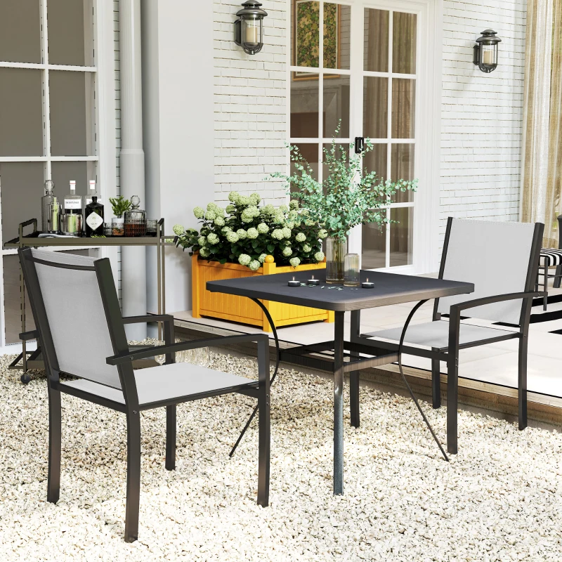 Outsunny Conjunto de 2 Cadeiras de Jardim Empilháveis para Exterior com Braços Estrutura em Aço 60x65x85 cm Cinza Claro