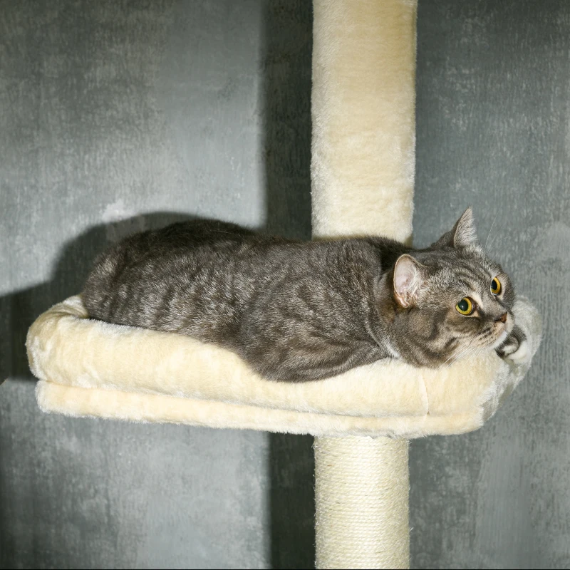 Pawhut Arranhador para Gatos do Solo ao Teto Altura Ajustável 440x31x240-270 cm 4 Níveis de Atividades com Casinha