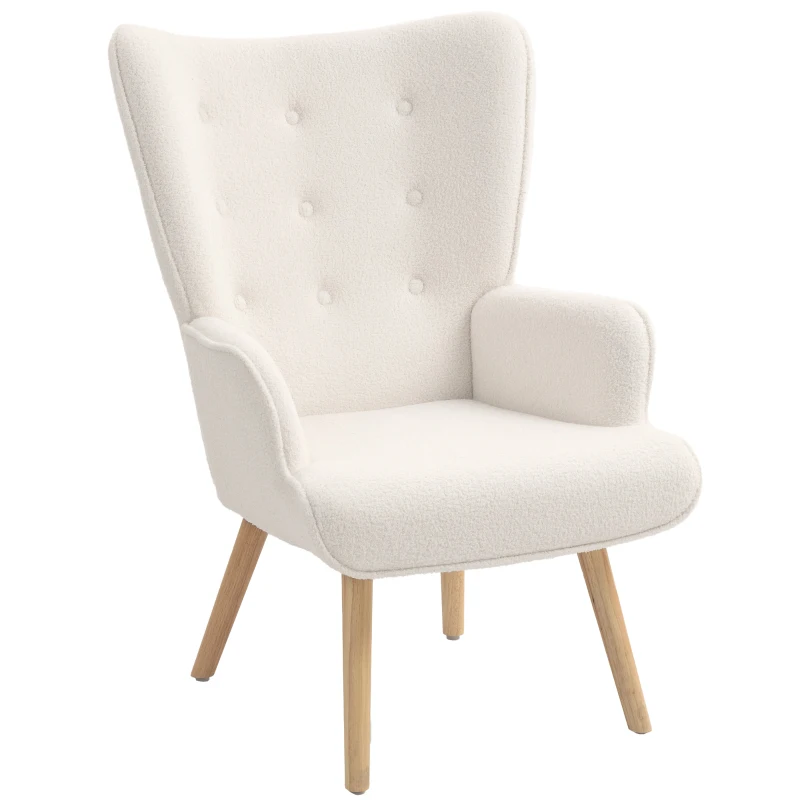 HOMCOM Cadeirão de Sala em Tecido Bouclé Capitonê e Estofado com Pés em Madeira 71x74x96 cm Bege
