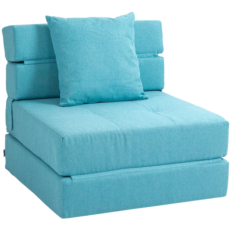 HOMCOM Poltrona Cama Poltrona de descanso Cama de Hóspedes Capa Removível 70x70x61 cm Azul Claro
