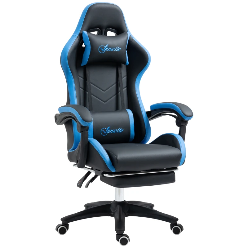 Vinsetto Cadeira de Escritório Cadeira Gaming 1 Apoio de Cabeça 1 Apoio Lombar Azul Preto