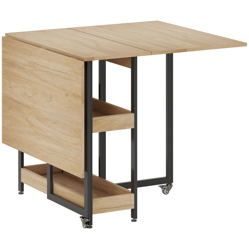 HOMCOM Mesa de Jantar Dobrável com Rodízios para 4 Pessoas com Compartimentos Abertos para Espaços Pequenos Sala de Jantar Carvalho