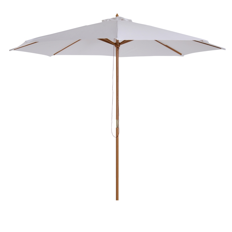Outsunny Parasol de jardin extérieur parasol droit double toit en bois polyester haute densité protection solaire Ø 3 x 2,5 m blanc