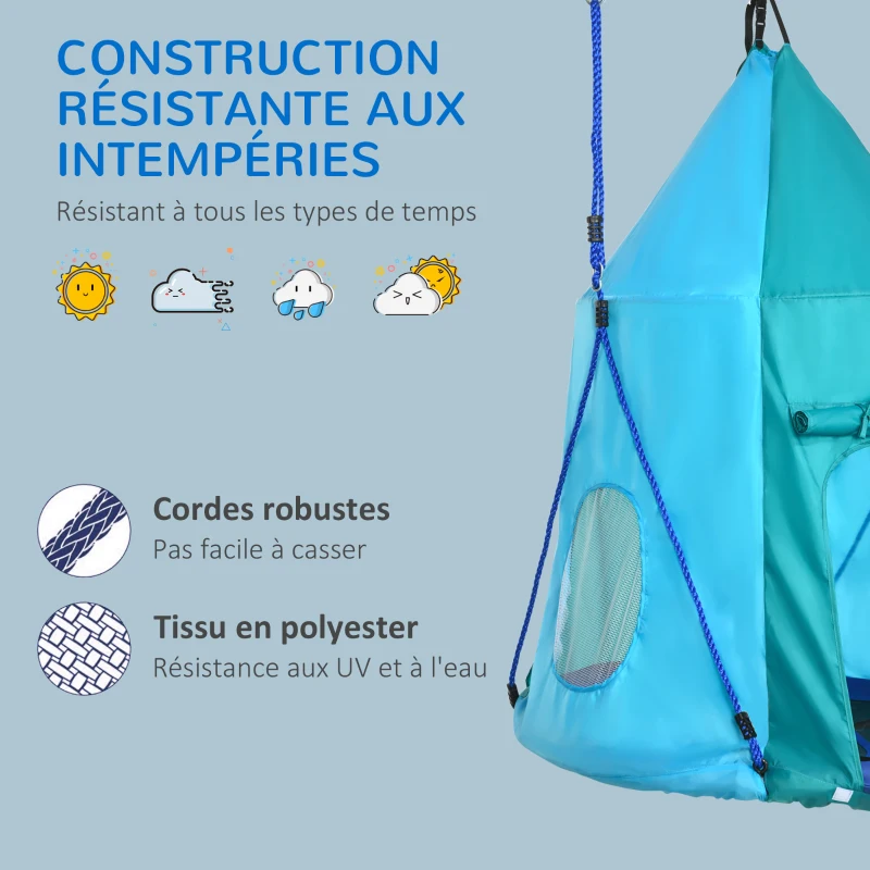 Outsunny Baloiço Ninho de Pássaro com Tenda Removível Ø 100 cm Carga Máx. 150 Kg Corda Ajustável em Altura 120-180 cm Azul