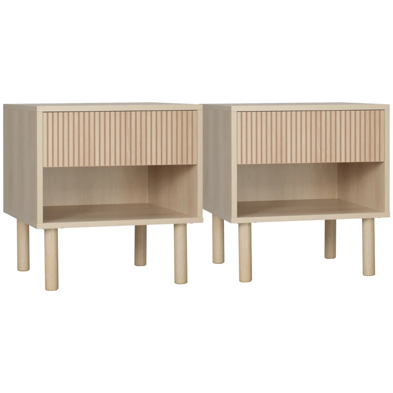 HOMCOM Conjunto de 2 Mesas de Cabeceira Mesa de Cabeceira com Gavetas e Prateleiras Estilo Moderno 47x47x50 cm Madeira Natural